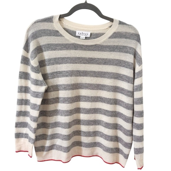 Velvet by Graham & Spencer Rylan Stripe Wool Cashmere Sweater Size Large - Picture 3 of 12
